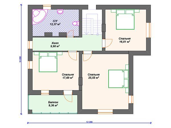 Проект каменного дома с 3 спальнями S4-259 (К-138)