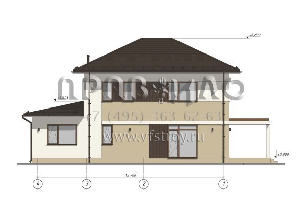 Проект современного двухэтажного коттеджа с 4 спальнями S-166