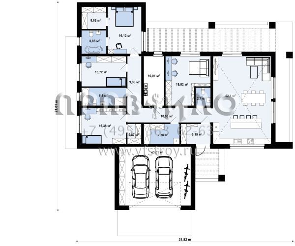 Современный, большой и комфортный одноэтажный дом со вторым светом в гостиной s3-229 (Z579)