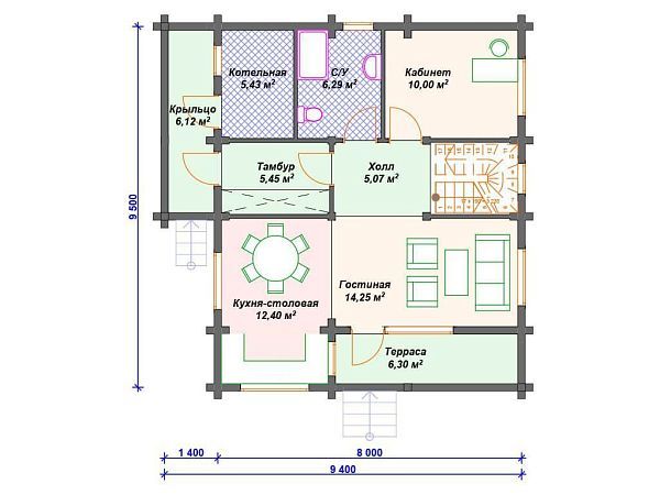 Проект деревянного дома из бревна S4-137 (ДО-150)