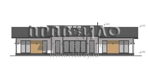 Проект большого одноэтажного дома с шестью спальнями, большой гостиной и террасой S-237