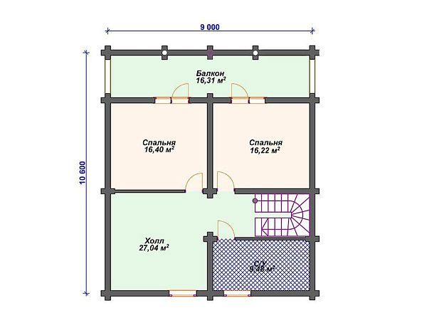 Проект деревянного дома из бревна 9 на 10 м с 3 спальнями S4-173 (ДО-164)