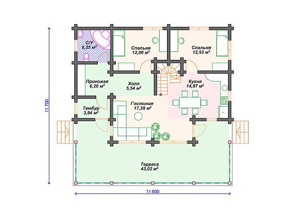 Проект деревянного дома с 3 спальнями S4-148 (ДС-164)
