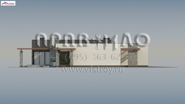 Проект современного одноэтажного дома с большим гаражом и с внешним камином S3-171-4 (Zx137)