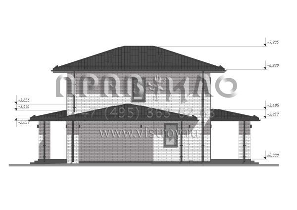 Проект эффективного двухэтажного дома с навесом для авто  S-121