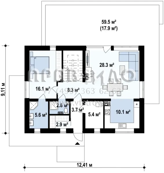 Проект загородного дома с панорамными окнами в гостиной s3-163-3 (Z394)