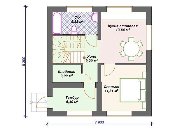 Проект каменного дома из блоков с 3 спальнями и мансардой S4-94 (К-115)