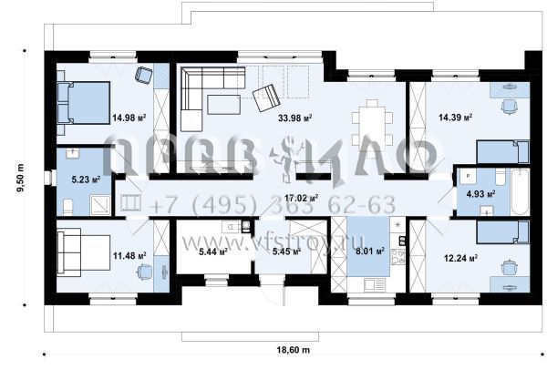 Проект одноэтажного современного коттеджа с 4 спальнями на 2 крыла s3-133 (Z577)