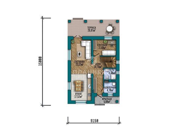 Проект двухэтажного дома с комбинированной отделкой фасада облицовочным кирпичом S2-166 (423-167-2)