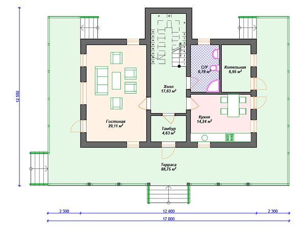 Проект комбинированного дома с 3 спальнями S4-254 (А-029)