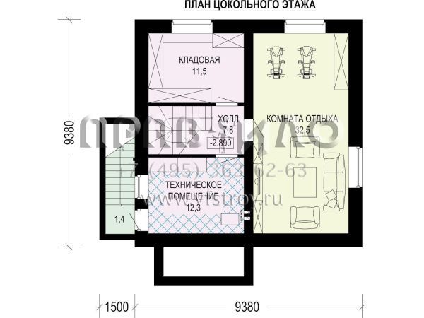 Проект загородного дома с шатровой крышей и цокольным этажом S7-185 (2-27 d.3)