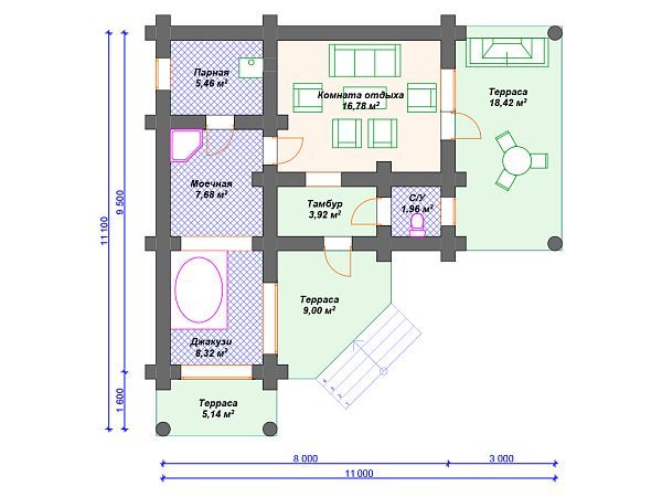 Проект деревянной бани SB4-77 (Б-025)