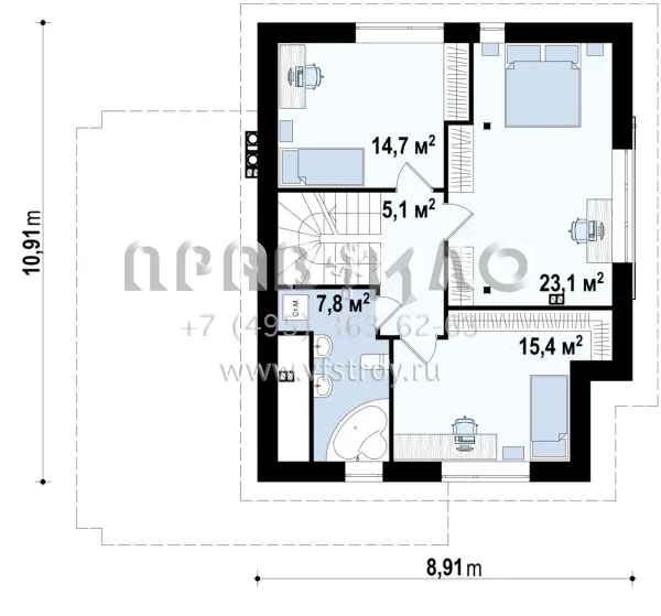 Проект одноэтажного дома с мансардой и крытой террасой S3-164-2 (ZX23)