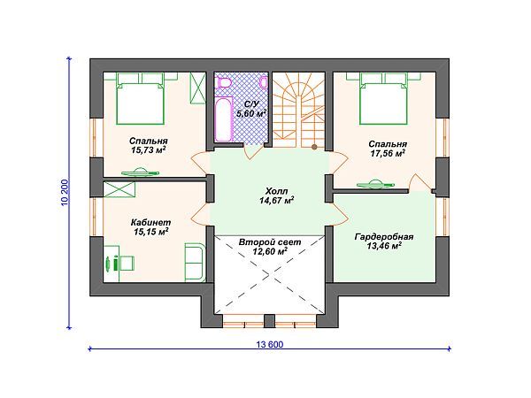 Проект дома с 3 спальнями и вторым светом S4-201 (К-366)