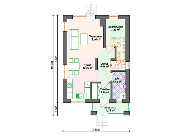 Проект дома с мансардой и 3 спальнями S4-115 (К-176)