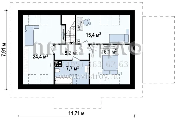 Проект коттеджа с мансардой под двускатной кровлей S3-156-4 (Z12 P GP)