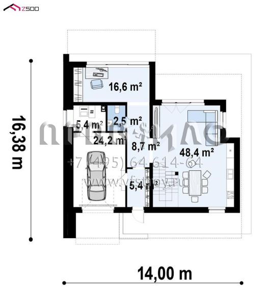 Проект современного двухэтажного дома с пятью комнатами, гаражом и террасами на двух уровнях S3-183 (zx220)