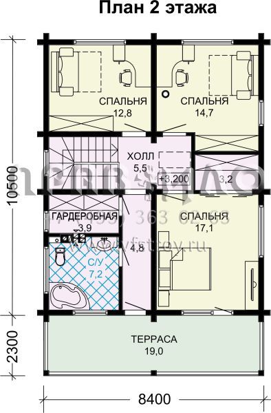 Проект двухэтажного коттеджа из бруса S7-152 (1-45)