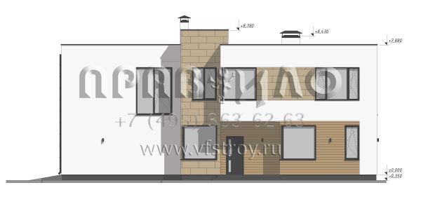 Проект коттеджа в стиле хайтек с гаражом на две машины  S-269
