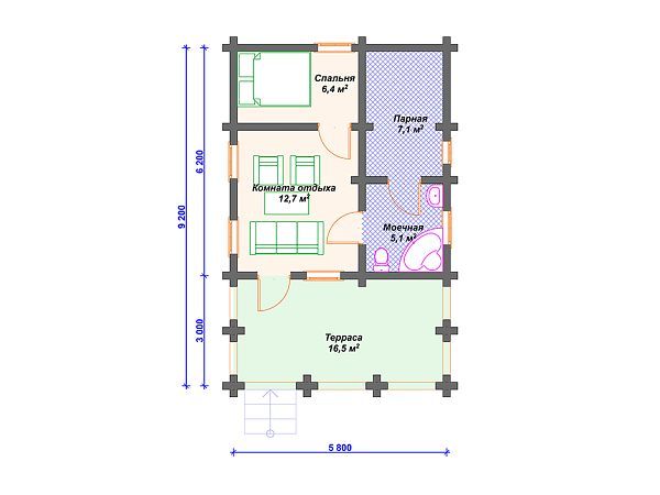 Проект деревянной бани SB4-48 (Б-004)