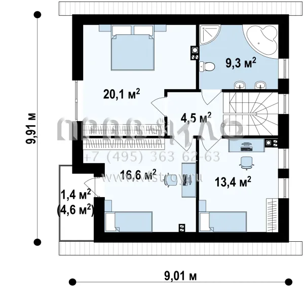 Проект комфортного частного дома для двоих  S3-129 (Z248)