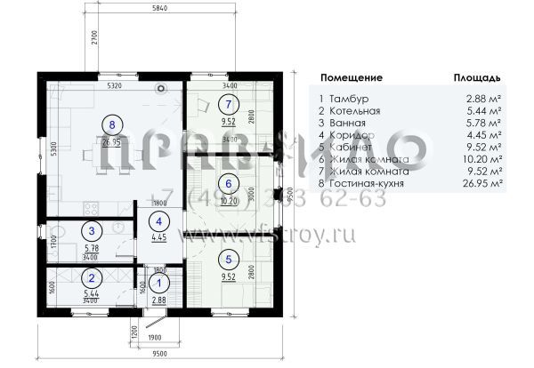 Проект небольшого дома из ж/б панелей с двускатной крышей SP-74