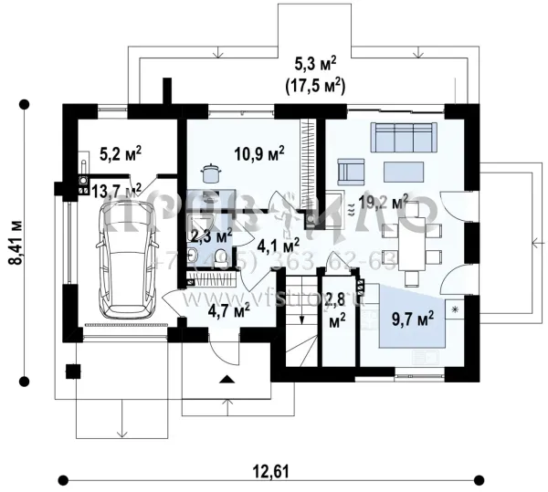 Проект одноэтажного загородного дома с гаражом S3-155 (Z269)