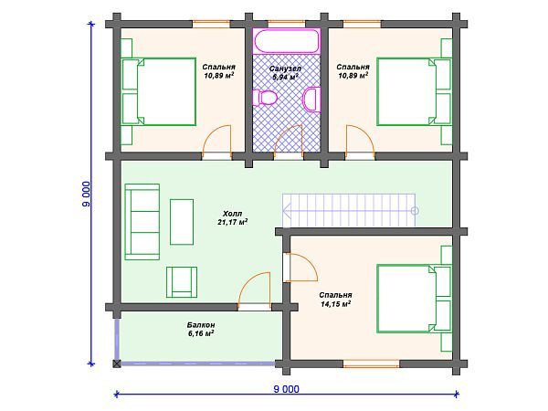 Проект деревянного дома с 3 спальнями S4-141 (ДС-072)