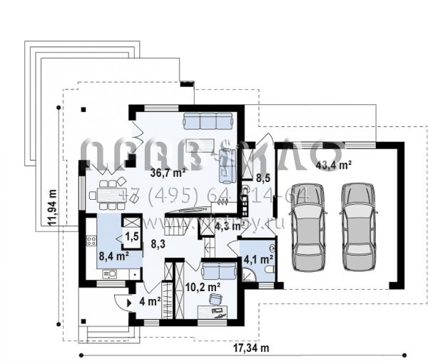 Проект мансардного дома с балконом и с гаражом на два парковочных места s3-268 (Z284 GP2)