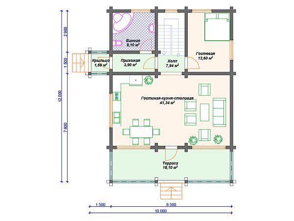 Проект деревянного дома с террасой S4-130 (ДС-010)