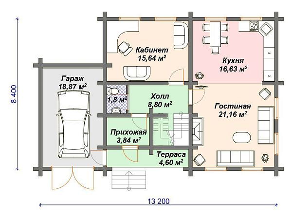 Проект деревянного дома с гаражом S4-160 (ДО-086)