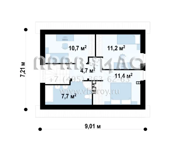 Проект частного компактного дома с двускатной крышей  S3-95 (Z211)