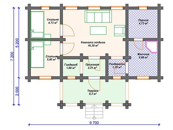 Проект деревянной бани SB4-51 (Б-034)