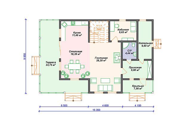 Проект каркасного дома с террасой S4-94 (И-087)
