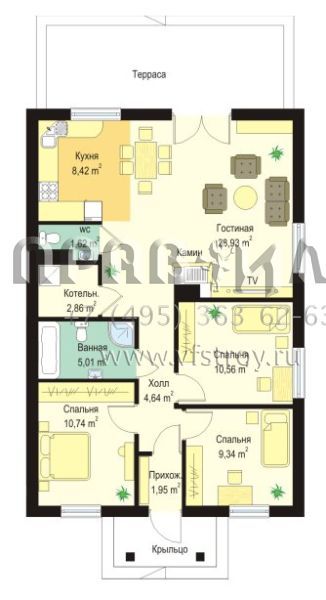 Проект небольшого дома с четырехскатной кровлей S8-102-4 (Непоседа)