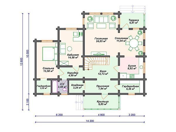 Проект деревянного дома из бруса с мансардой  S4-227 (ДС-176)