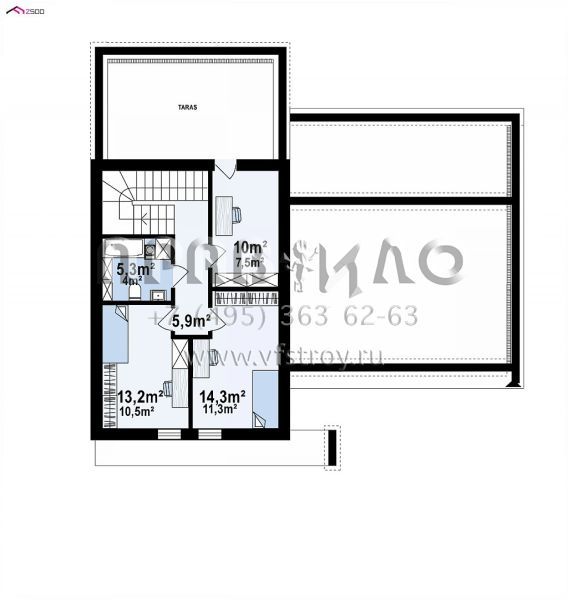 Проект современного мансардного дома с гаражом и с террасами на двух уровнях S3-169-8 (Z457)