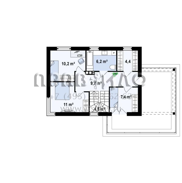 Дом с плоской кровлей и пристроенным гаражом  S3-125 (Zx63 v2)