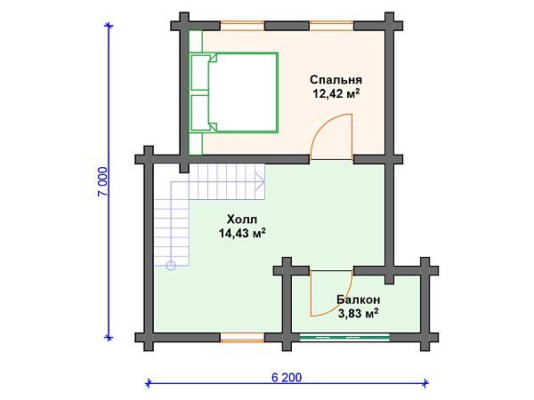 Проект деревянного дома из бревна 6 на 7 м с сауной S4-69 (ДО-041)