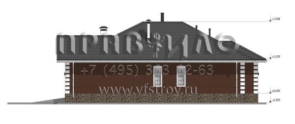 Проект одноэтажного дома с гаражом и отдельно стоящей баней S-257