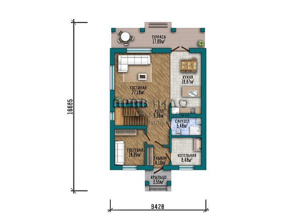 Проект двухэтажного дома простой формы с большими окнами S2-177 (327-177-2)