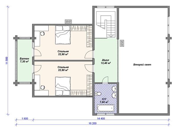 Проект деревянного дома с 3 спальнями и вторым светом S4-280 (ДС-095)