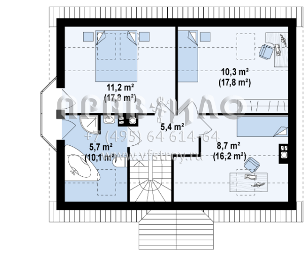 Проект загородного коттеджа с четырьмя спальнями S3-139-5 (Z14 w bl)