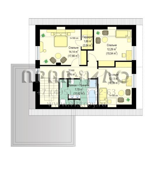 Современный одноэтажный коттедж с жилой мансардой и с пристроенным гаражом S8-198-4 (Викинг 2)