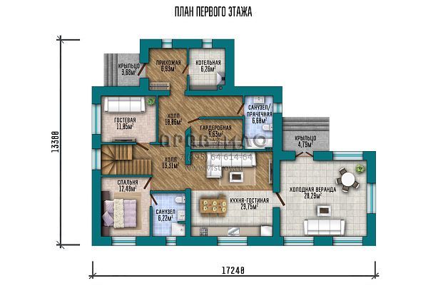 Проект дома с меньшим по площади вторым этажом S2-194 (229-194-2)