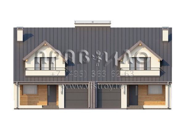 Проект таунхауса с гаражом на две квартиры  S3-158-3 (ZB4)