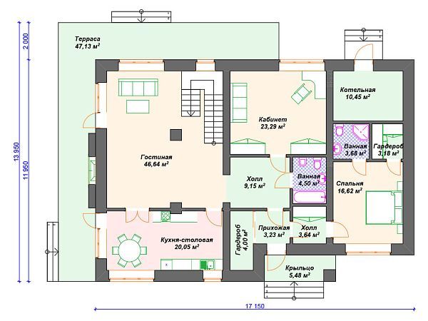 Проект каменного дома с террасой S4-350 (К-181)
