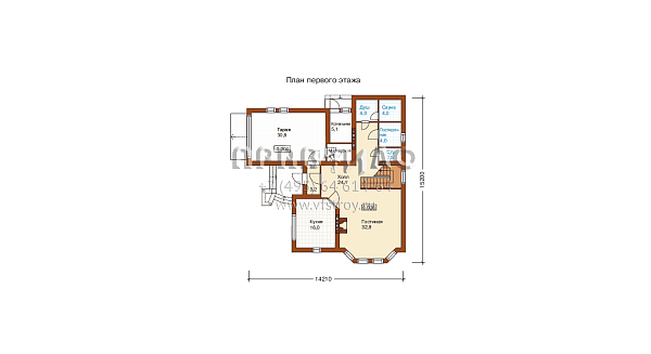 Двухэтажный загородный коттедж с сауной и технической зоной J-224-1P