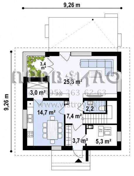 Проект современного одноэтажного мансардного дома с зимним садом S3-109-9 (Z470)