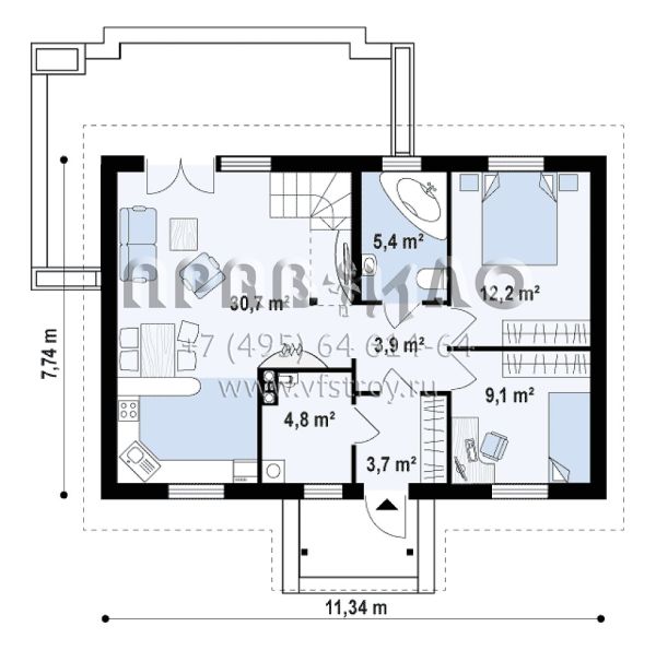 Проект компактного мансардного дома с большой террасой S3-137-1 (Z12 P)